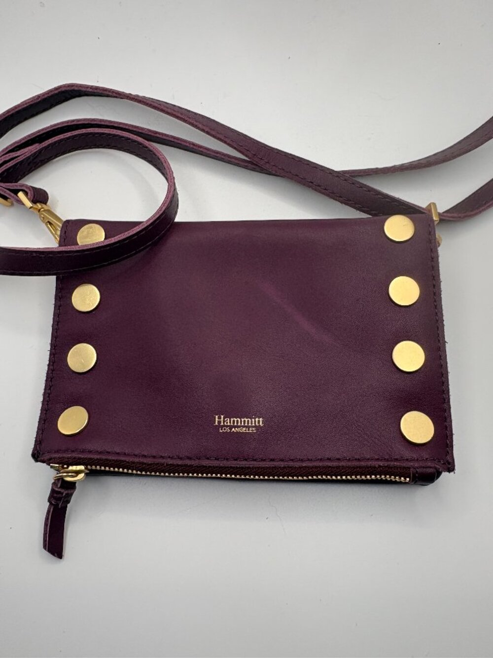 Hammitt Los Angeles Plum Leather Crossbody Wallet Bag Gold Studs Burgund